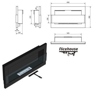 Bioethanol fireplace black glossy 65cm with glass