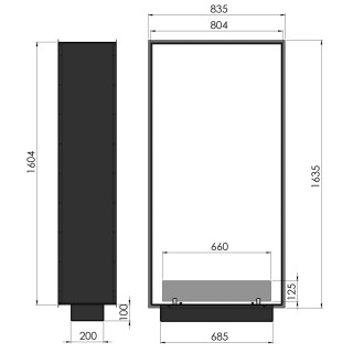 Bioethanol fireplace 2SIDE 80x160cm VERTICAL double-sided, with glass