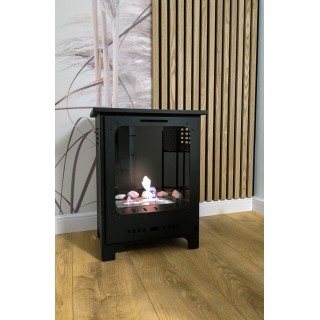 Bioethanol fireplace with glass, freestanding, with door.