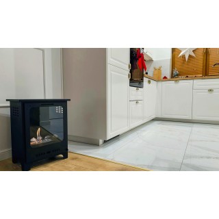 Bioethanol fireplace with glass, freestanding, with door.