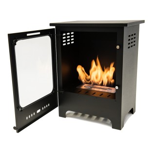 Bioethanol fireplace with glass, freestanding, with door.