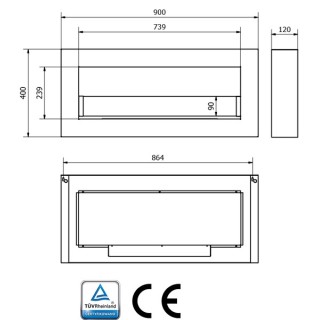 Bioethanol fireplace BOX black 90cm with glass