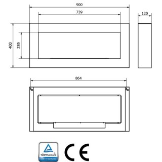 Standing bioethanol fireplace black 90cm