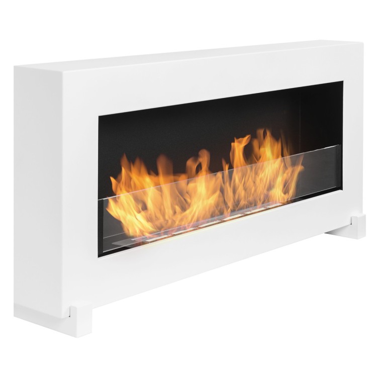 Standing bioethanol fireplace white 90cm glass