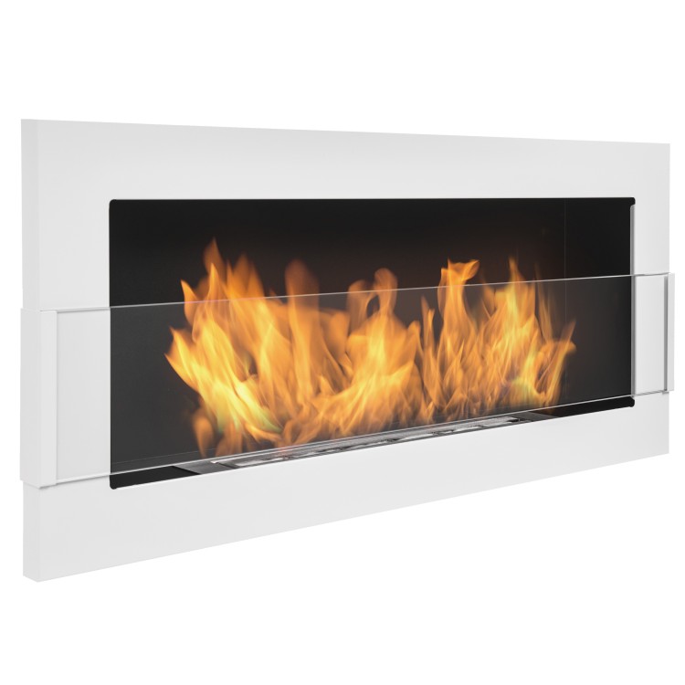 Bioethanol fireplace white 90cm with glass