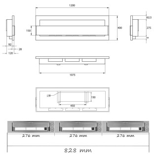 Bio ethanol fireplace white 120cm with glass