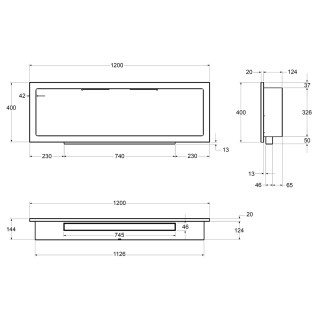 Bioethanol fireplace S-Line 3D black 120cm without glass