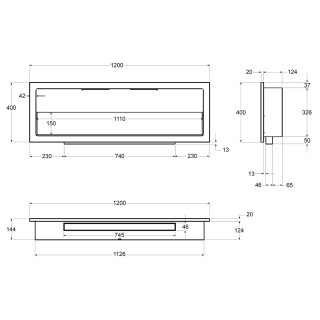 Bioethanol fireplace S-Line 3D black 120cm with glass