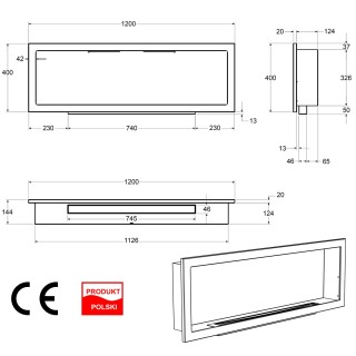 Bioethanol fireplace S-Line 3D white 120cm without glass