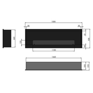 Bioethanol fireplace Inside black 150cm with glass